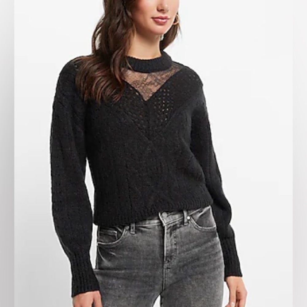 NWT 🏷️ Express Cable Knit Crew Neck Lace Sweater